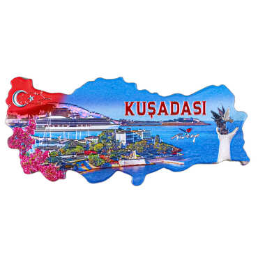 Kuşadası Themed Metallic Map Refrigerator Magnet - 8