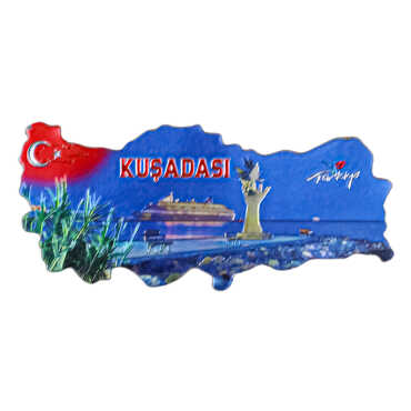 Kuşadası Themed Metallic Map Refrigerator Magnet - 9