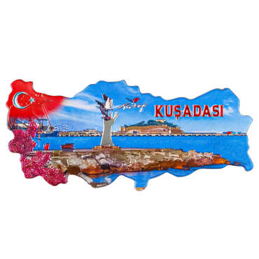Kuşadası Themed Metallic Map Refrigerator Magnet - 10