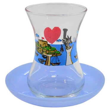 Kusadasi Themed Custom Printed Turkish Tea Glass Set Of 2 Pcs - 3