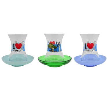 Kusadasi Themed Custom Printed Turkish Tea Glass Set Of 2 Pcs - 4