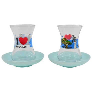 Kusadasi Themed Custom Printed Turkish Tea Glass Set Of 2 Pcs - 5