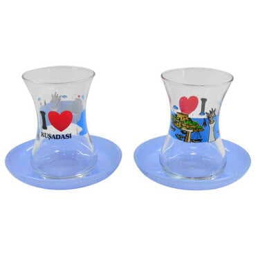 Kusadasi Themed Custom Printed Turkish Tea Glass Set Of 2 Pcs - 6
