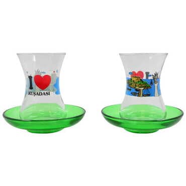 Kusadasi Themed Custom Printed Turkish Tea Glass Set Of 2 Pcs - 7