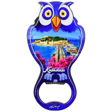 Kusadasi Themed Owl Shaped Metal Magnetic Bottle Opener 88x47 mm - 6