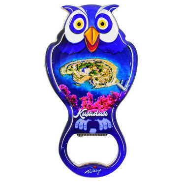Kusadasi Themed Owl Shaped Metal Magnetic Bottle Opener 88x47 mm - 8