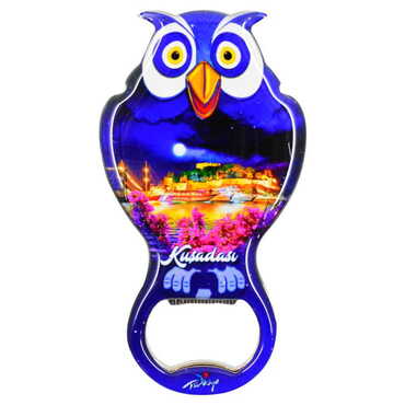 Kusadasi Themed Owl Shaped Metal Magnetic Bottle Opener 88x47 mm - 9