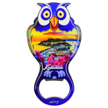 Kusadasi Themed Owl Shaped Metal Magnetic Bottle Opener 88x47 mm - 10