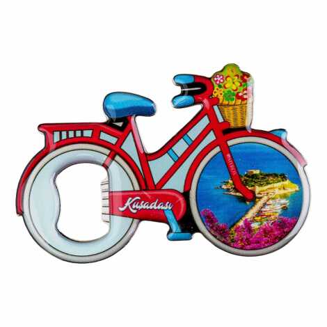 Kuşadası Temalı Myros Metal Bisiklet Açacak Magnet 100x65 mm - 1