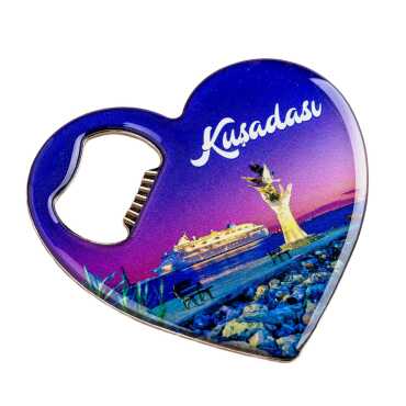 Kuşadası Temalı Myros Metal Kalp Açacak Magnet 85x76 mm - 5