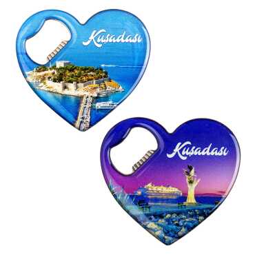 Kuşadası Temalı Myros Metal Kalp Açacak Magnet 85x76 mm - 2