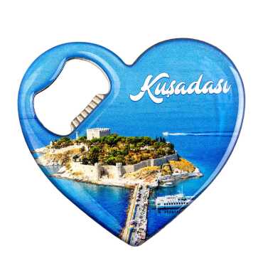 Kuşadası Temalı Myros Metal Kalp Açacak Magnet 85x76 mm - 3