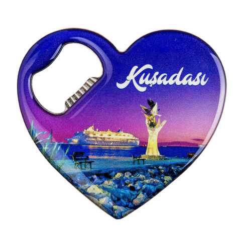 Kuşadası Temalı Myros Metal Kalp Açacak Magnet 85x76 mm - 4
