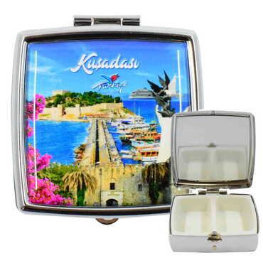 Toptan Kuşadası Temalı Myros Metal Kare Hap Kutusu 54x58x18 mm - Thumbnail