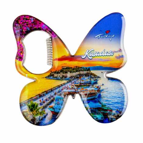 Kuşadası Temalı Myros Metal Kelebek Açacak Magnet 70x70 mm - 1
