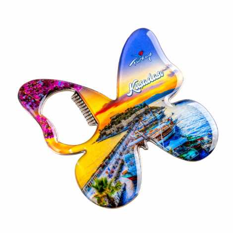 Kuşadası Temalı Myros Metal Kelebek Açacak Magnet 70x70 mm - 5
