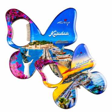 Kuşadası Temalı Myros Metal Kelebek Açacak Magnet 70x70 mm - 2
