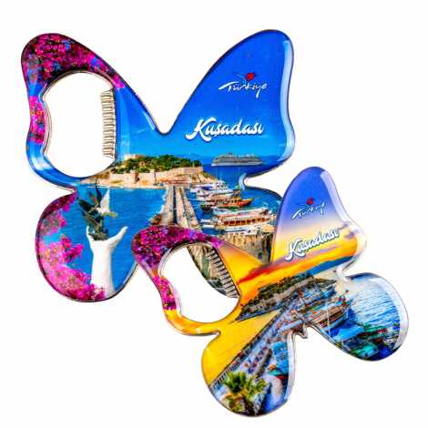 Kuşadası Temalı Myros Metal Kelebek Açacak Magnet 70x70 mm - 2
