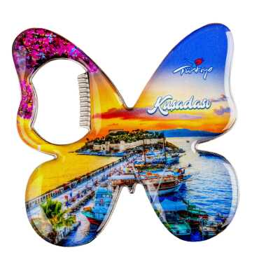 Kuşadası Temalı Myros Metal Kelebek Açacak Magnet 70x70 mm - 3