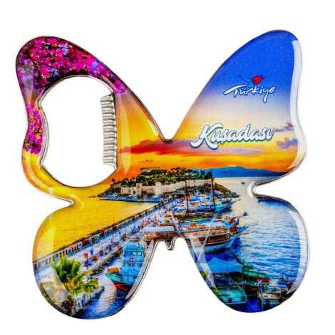 Kuşadası Temalı Myros Metal Kelebek Açacak Magnet 70x70 mm - 3