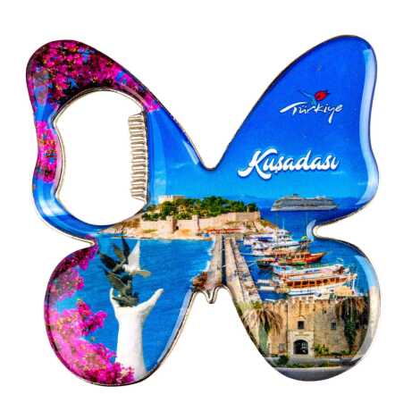 Kuşadası Temalı Myros Metal Kelebek Açacak Magnet 70x70 mm - 4