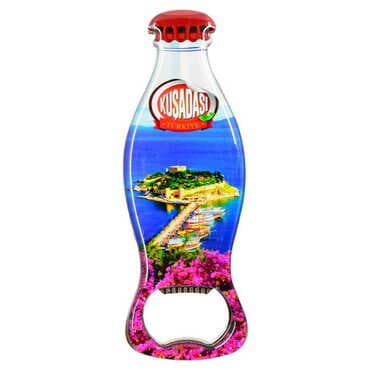 Kusadasi Themed Coke Bottle Shaped Metal Magnetic Bottle Opener 120x41 mm