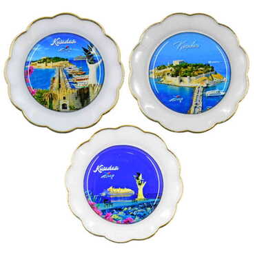 Toptan Kuşadası Temalı Myros Tabak Magnet 73 mm - 2