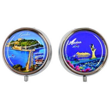 Kusadasi Themed Customised Epoxy Round Pill Box 50x15 mm - 5