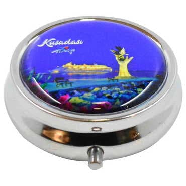Kusadasi Themed Customised Epoxy Round Pill Box 50x15 mm - 4