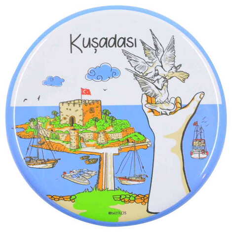 Toptan Kuşadası Temalı Myros Yuvarlak Metal Kutu 73x35 mm