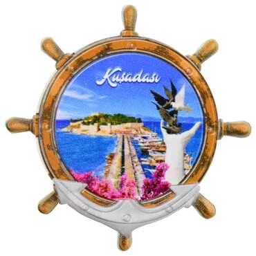 Toptan Kuşadası Temalı Uv Baskılı Dümen Şekilli Magnet 82x82 mm - 6