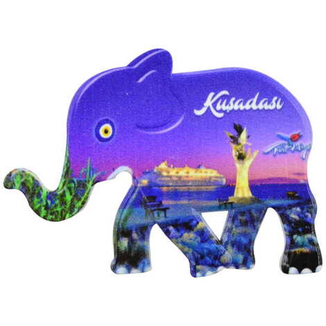 Toptan Kuşadası Temalı Uv Baskılı Fil Şekilli Magnet 86x62 mm - 6