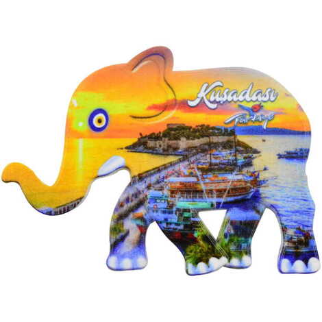 Toptan Kuşadası Temalı Uv Baskılı Fil Şekilli Magnet 86x62 mm - 8