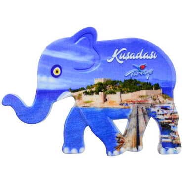 Kusadasi Themed Customised UV Printed Plastic Base Elephant Shaped Fridge Magnet 86x62 mm - 3