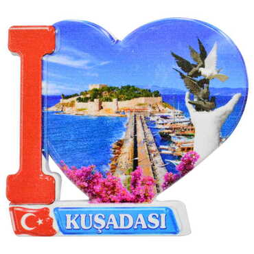 Kusadasi Themed Customised UV Printed Plastic Base Heart Shaped Fridge Magnet 86x62 mm - 7