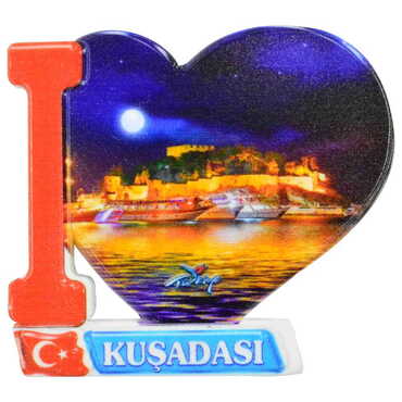 Kusadasi Themed Customised UV Printed Plastic Base Heart Shaped Fridge Magnet 86x62 mm - 10