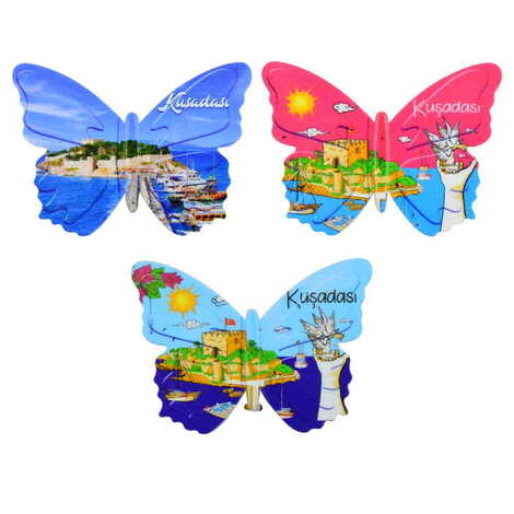 Toptan Kuşadası Temalı Uv Baskılı Kelebek Şekilli Magnet 80x58 mm - 3
