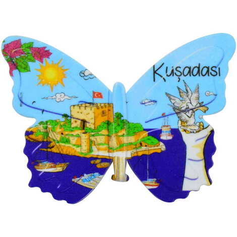 Toptan Kuşadası Temalı Uv Baskılı Kelebek Şekilli Magnet 80x58 mm - 6