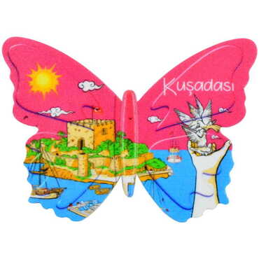 Toptan Kuşadası Temalı Uv Baskılı Kelebek Şekilli Magnet 80x58 mm - 4