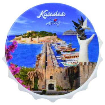 Kusadasi Themed Customised UV Printed Bottle Cap Shaped Plastic Base Bottle Opener 58x15 mm - 6