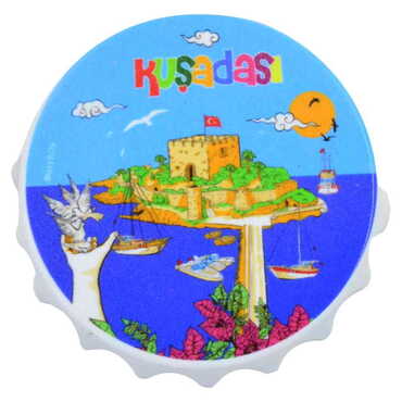 Kusadasi Themed Customised UV Printed Bottle Cap Shaped Plastic Base Bottle Opener 58x15 mm - 9