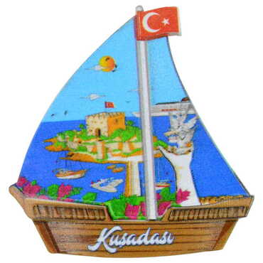 Toptan Kuşadası Temalı Uv Baskılı Yelken Şekilli Magnet 77x80 mm - 4