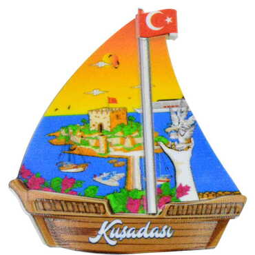Toptan Kuşadası Temalı Uv Baskılı Yelken Şekilli Magnet 77x80 mm - 6