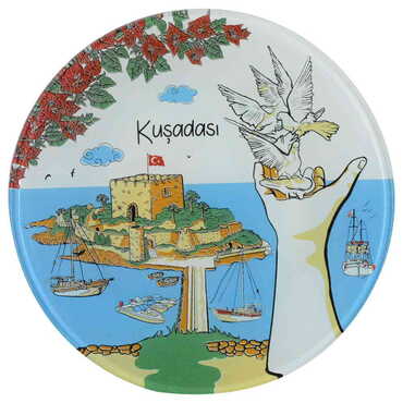 Myros - Kusadasi Themed Bespoke Printed Glass Plate 18 Cm