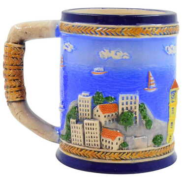 Kusadasi Themed Blue Ceramic Mug - Thumbnail