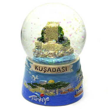 Myros - Kusadasi Themed Blue Ceramic Snowglobe Large Size