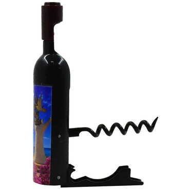 Kusadasi Themed Bottle Shaped Metal Wine Bottle Corkscrew Opener-Magnetic 115x25x25 mm - Thumbnail