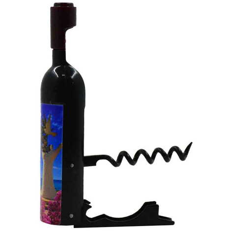 Kusadasi Themed Bottle Shaped Metal Wine Bottle Corkscrew Opener-Magnetic 115x25x25 mm