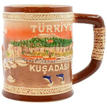 Myros - Kusadasi Themed Brown Ceramic Mug