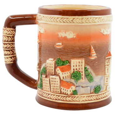 Kusadasi Themed Brown Ceramic Mug - Thumbnail